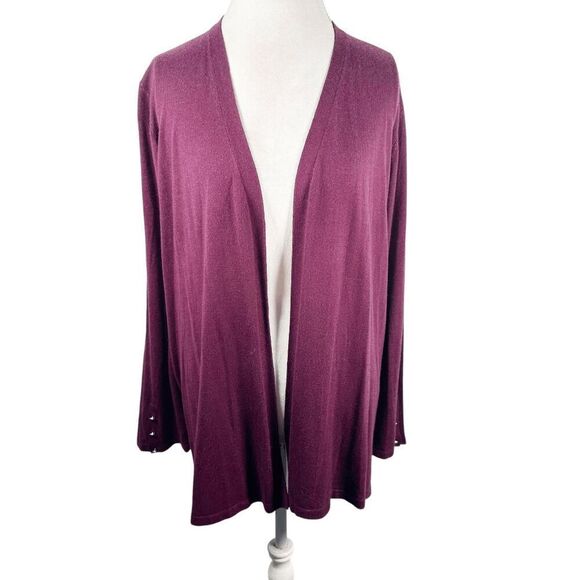 Chicos Red Wine Open Cardigan Long Length Touch of Cashmere Size 3 = XL NEW - Picture 1 of 10